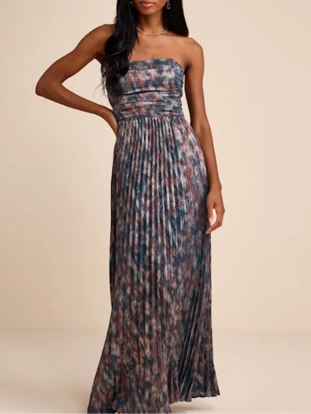 Lulus // Islya Pleated Strapless Maxi Dress